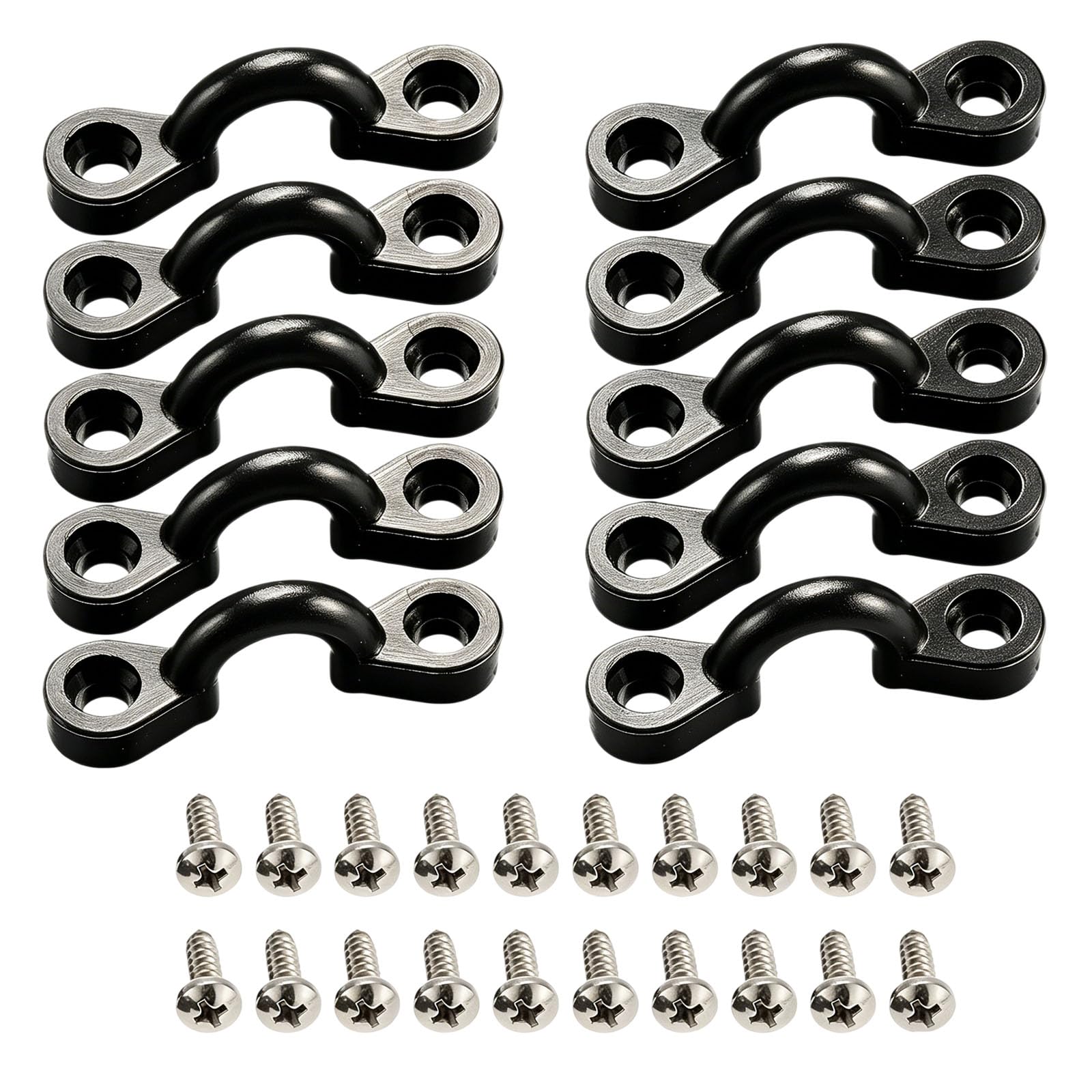 Kit di 10 occhielli neri per kayak, elastici in nylon, con 20 viti, accessori per kayak, kit di sartiame per barche e kayak
