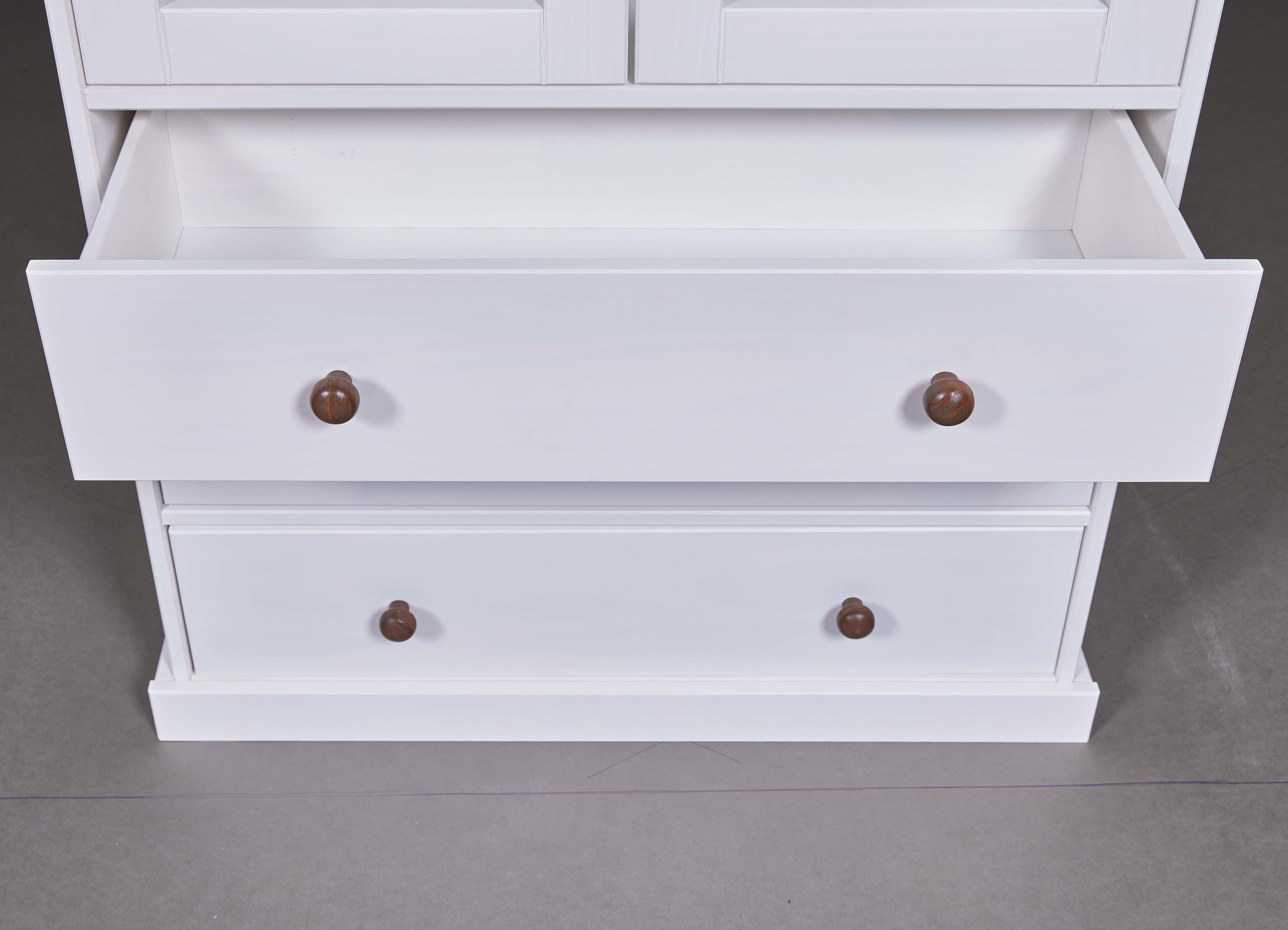 Inter Link – Vitrinenschrank – Buffet-Schrank - Geschirrschrank - Esszimmerschrank - Landhausstil – Vitrine - Kiefer - Massivholz FSC – 2 Türen – 3 Schubladen – 90 x 190 x 38 cm -Westerland 10 – Weiß