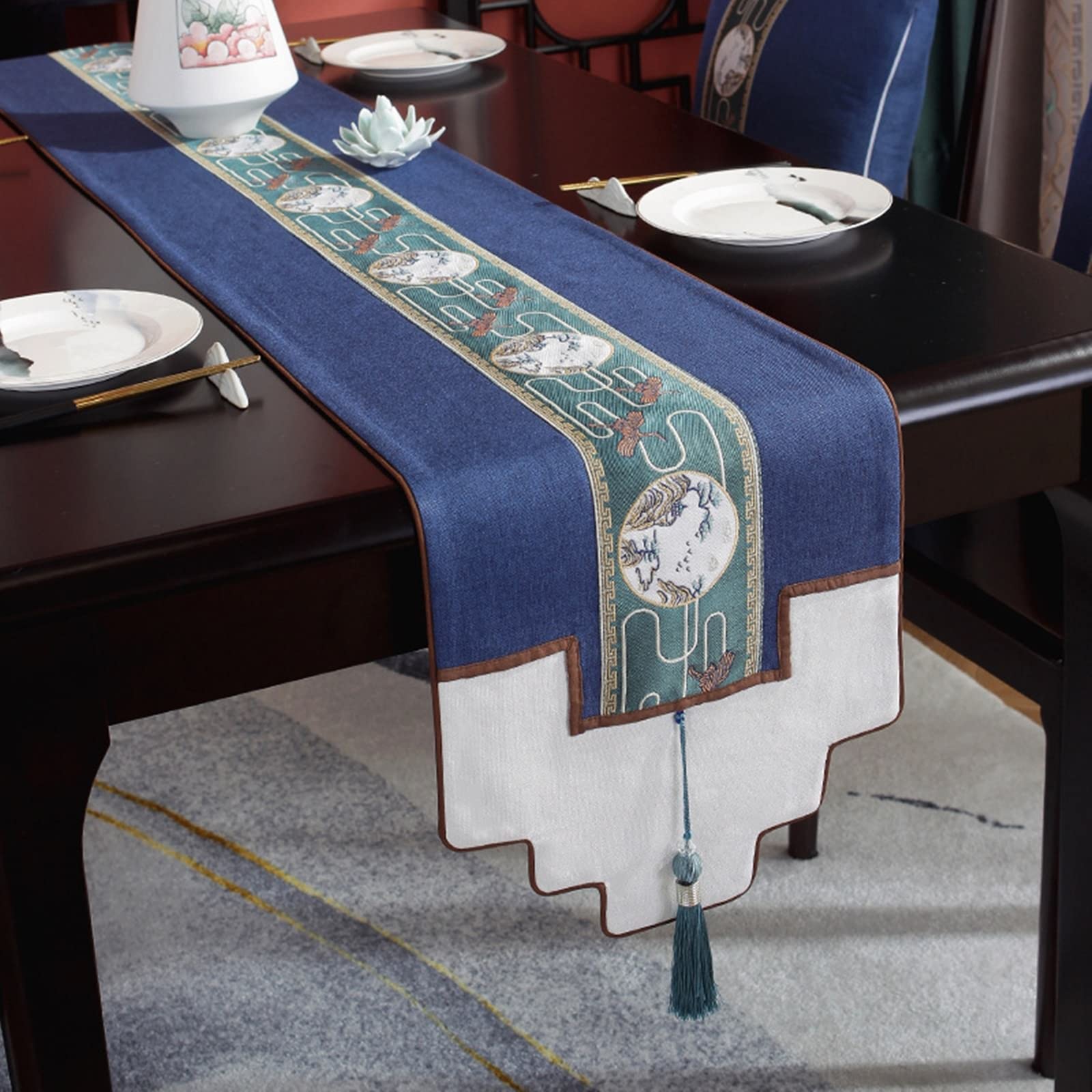 Aeici Chemin de table en polyester pour la maison, la cuisine, 33 x 300 cm - Bleu