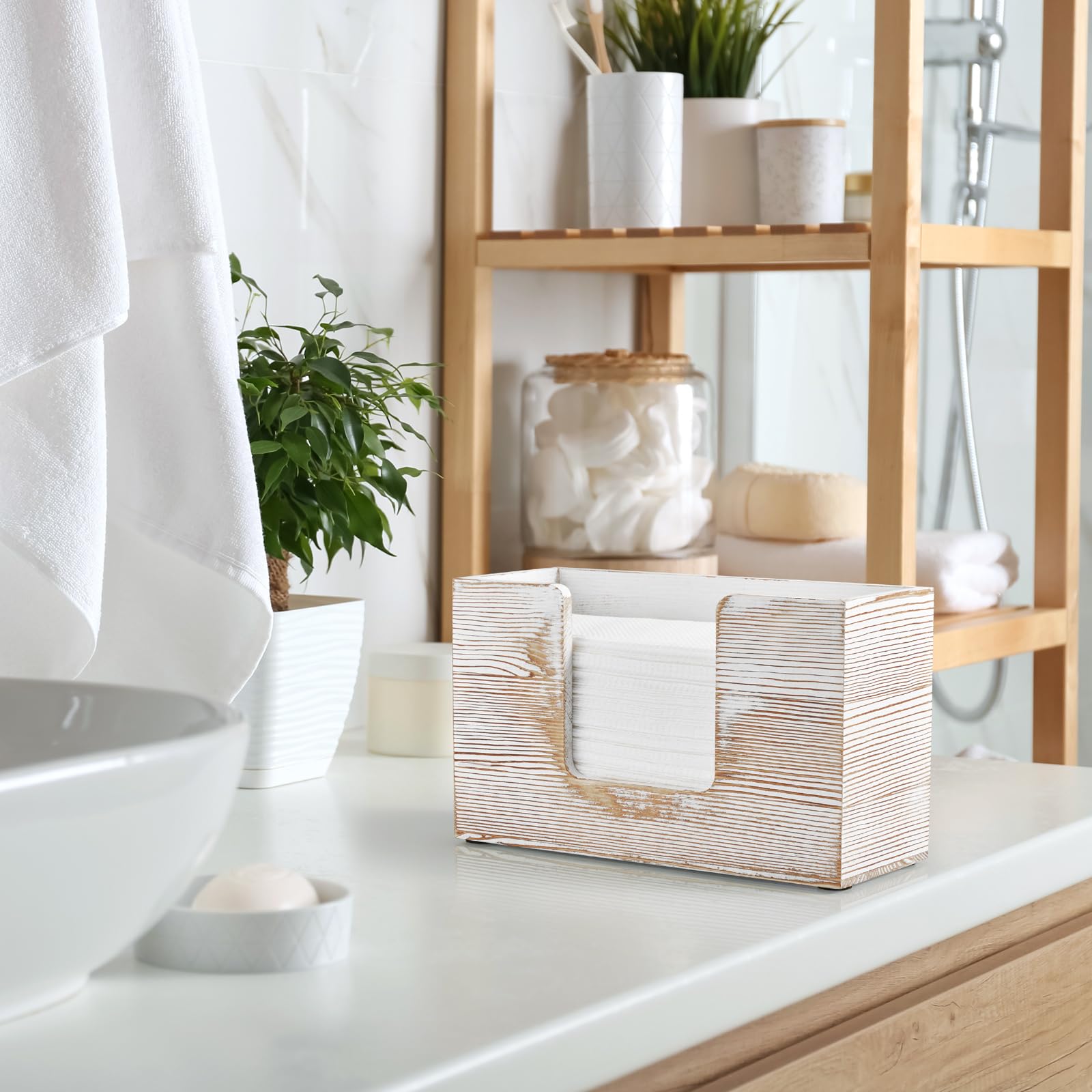 Dispensador de toallas de papel para encimera, soporte de madera para toallas de papel de baño, servilletero blanco rústico para cocina, encimera, plegable, plegable, en Z, dispensador de toallas de