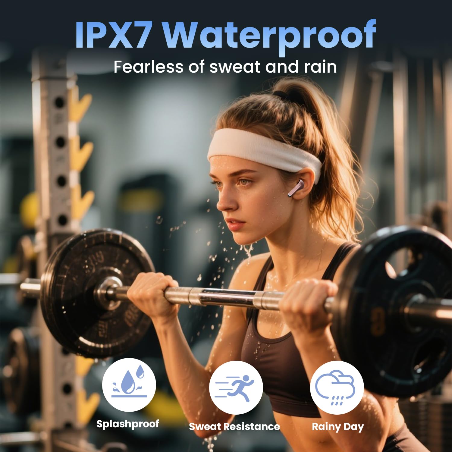 Haqquio Wireless Earbuds, Bluetooth Headphones with Deep Bass Stereo, 48H Playback Ear Buds with LED Power Display, Lightweight, IPX7, in-Ear Earphones with Mic for iPhone/Android/iPad, Rose Gold