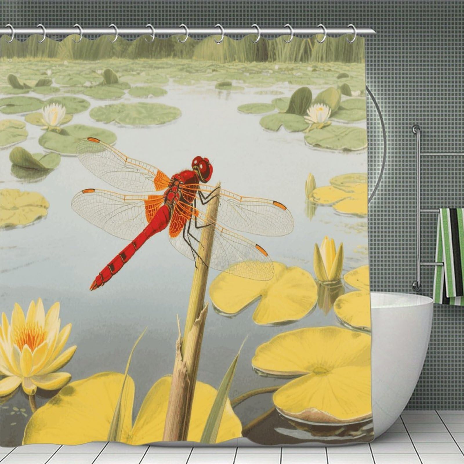 VstaDank Dragonflies Shower Curtain Waterproof Bath Curtain with Hooks Heavy Duty Long Curtains for Bathroom Showers Machine Washable Decor Bath Curtains 70.8×70.8Inch