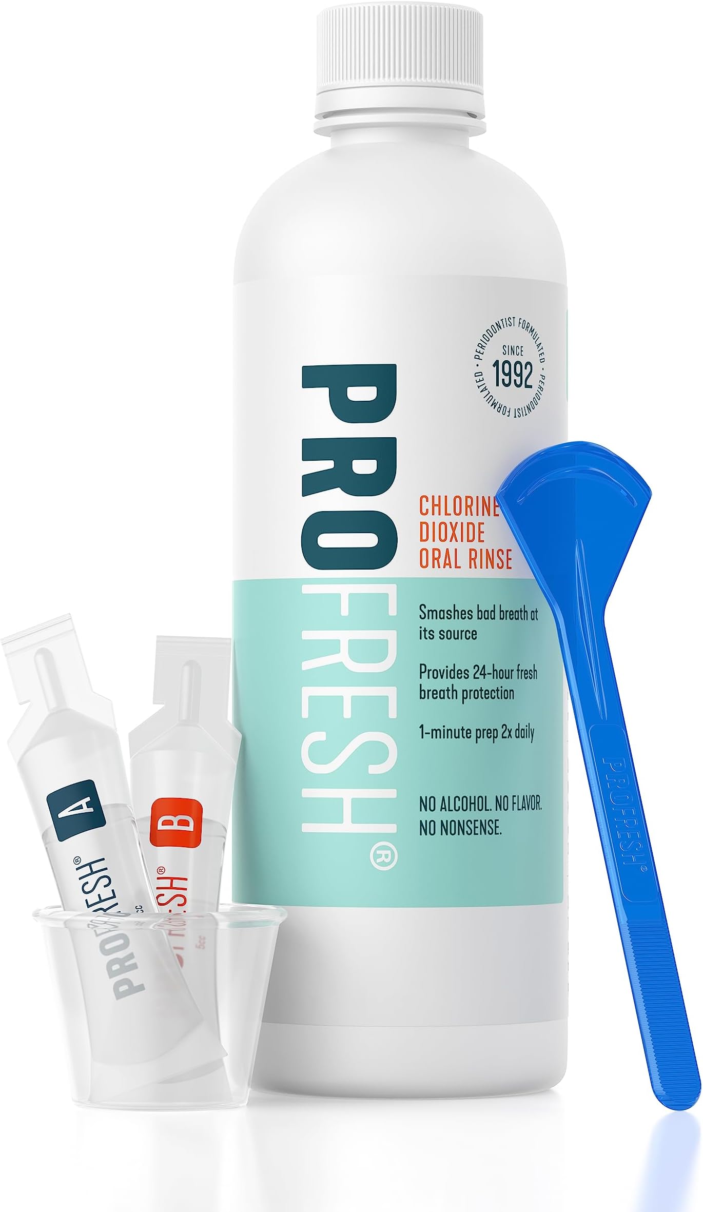 ProFresh Oral Rinse, 16.9 Ounce, 2 Week Supply, Includes Prep Pack, Alcohol Free, Flavor Free, Fights Bad Breath