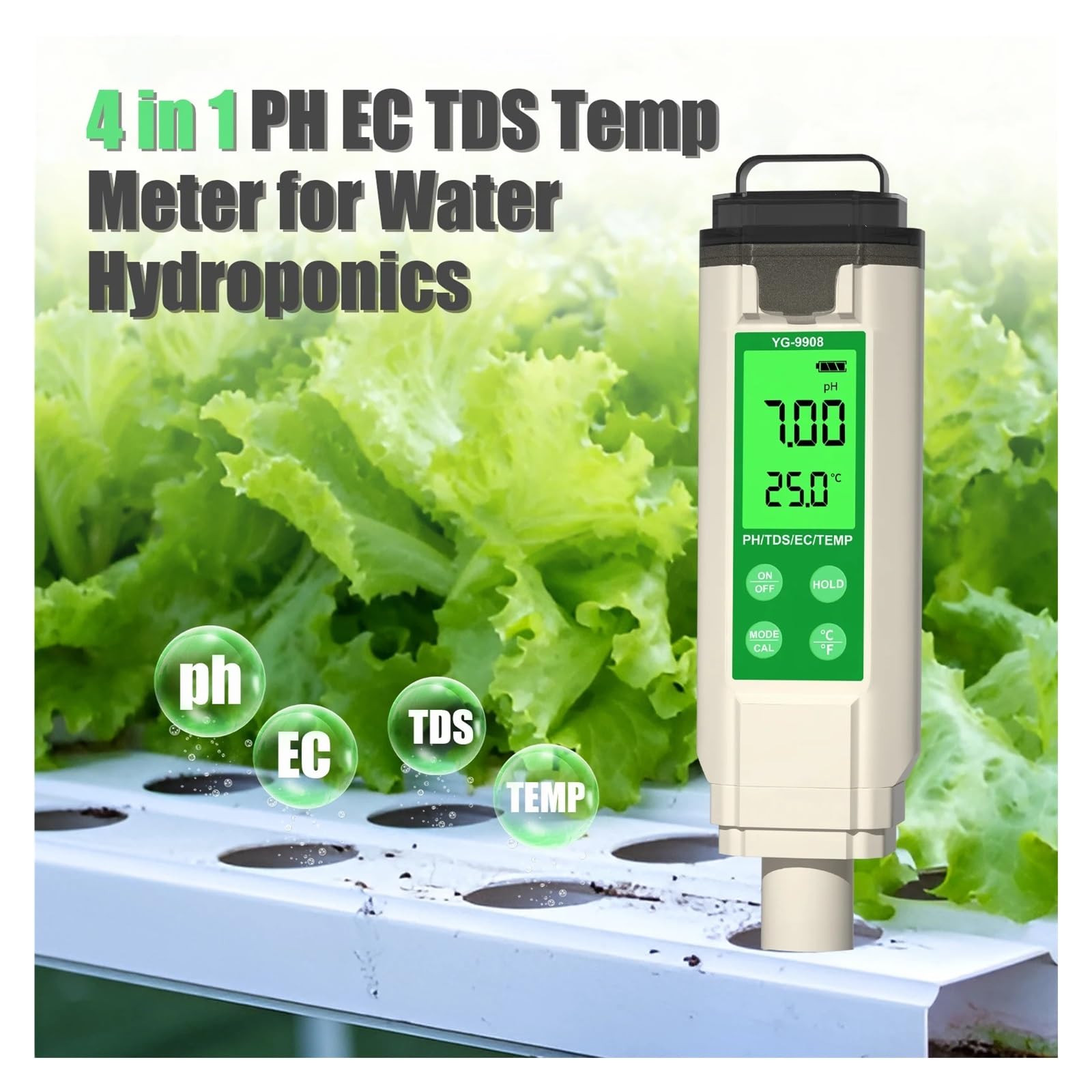 Tester per Acqua Misuratore di qualità Del'acqua Digitale LCD Retroilluminato PH TDS EC Temp 4 in 1 for Acquari, Piscine, Idroponica Multiuso Accurato Facile