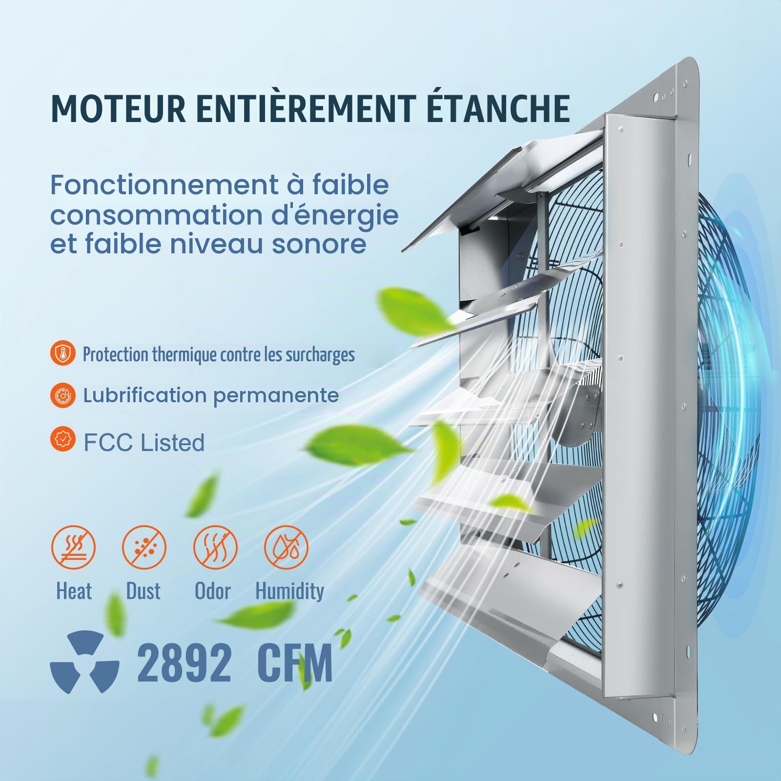 VEVOR Ventilateur d'extraction à volets, 61,5 cm, extracteur d'air de grenier mural en aluminium, 4800 m³/h, 1400 tr/min, avec moteur AC, ventilation et refroidissement pour garage, hangar, magasin