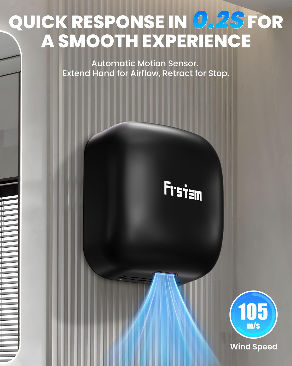 1400W Kommerzieller Händetrockner Automatischer Hand Dryer mit Automatischem Infrarotsensor & Intelligenter Temperaturregelung für Zuhause Badezimmer Restaurants Hotels, Schwarz