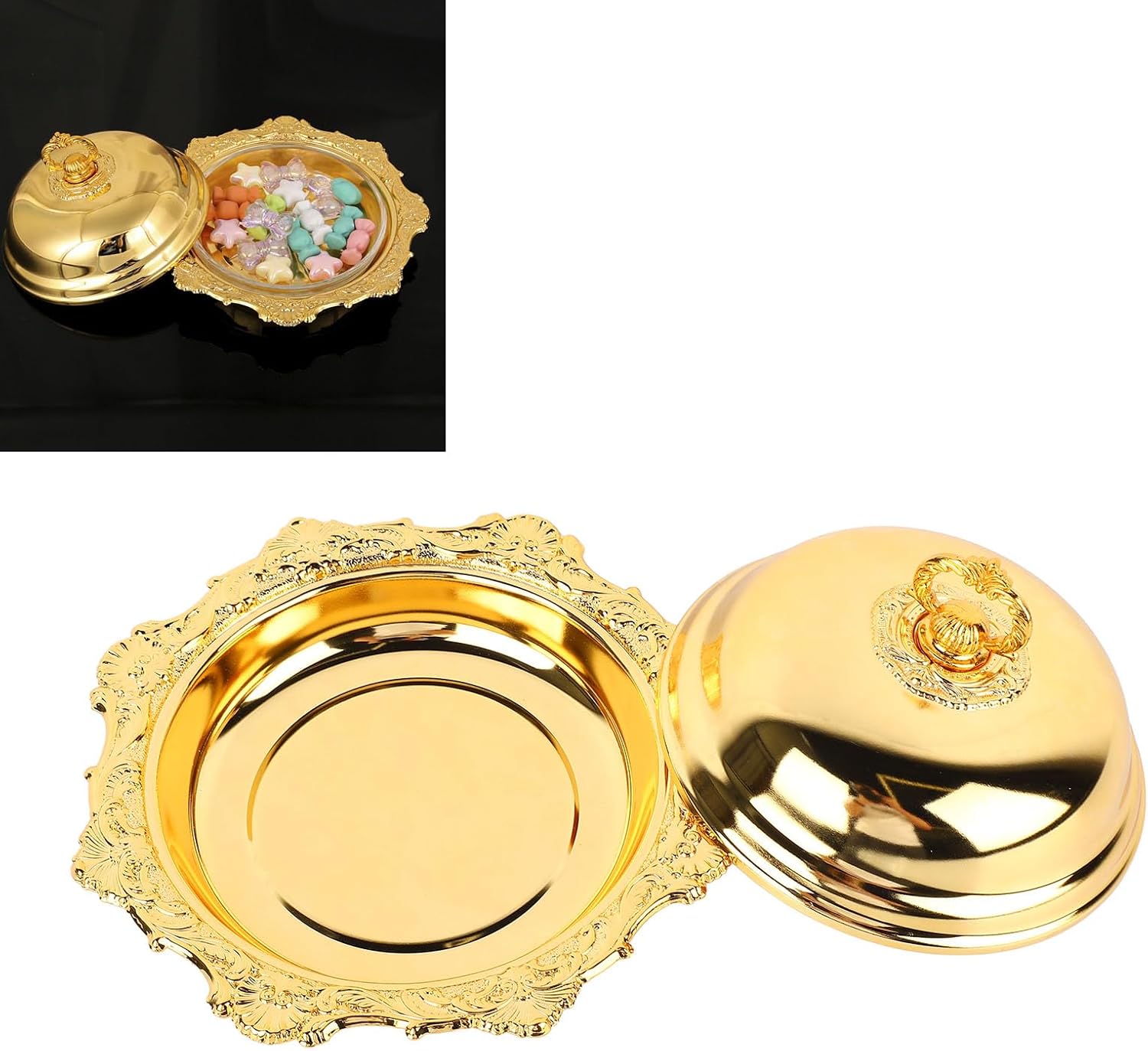 Pssopp Butter Plate with Lid, Vintage Alloy Dish, Removable Butter Keeper for Refrigerator Countertop Dining Table
