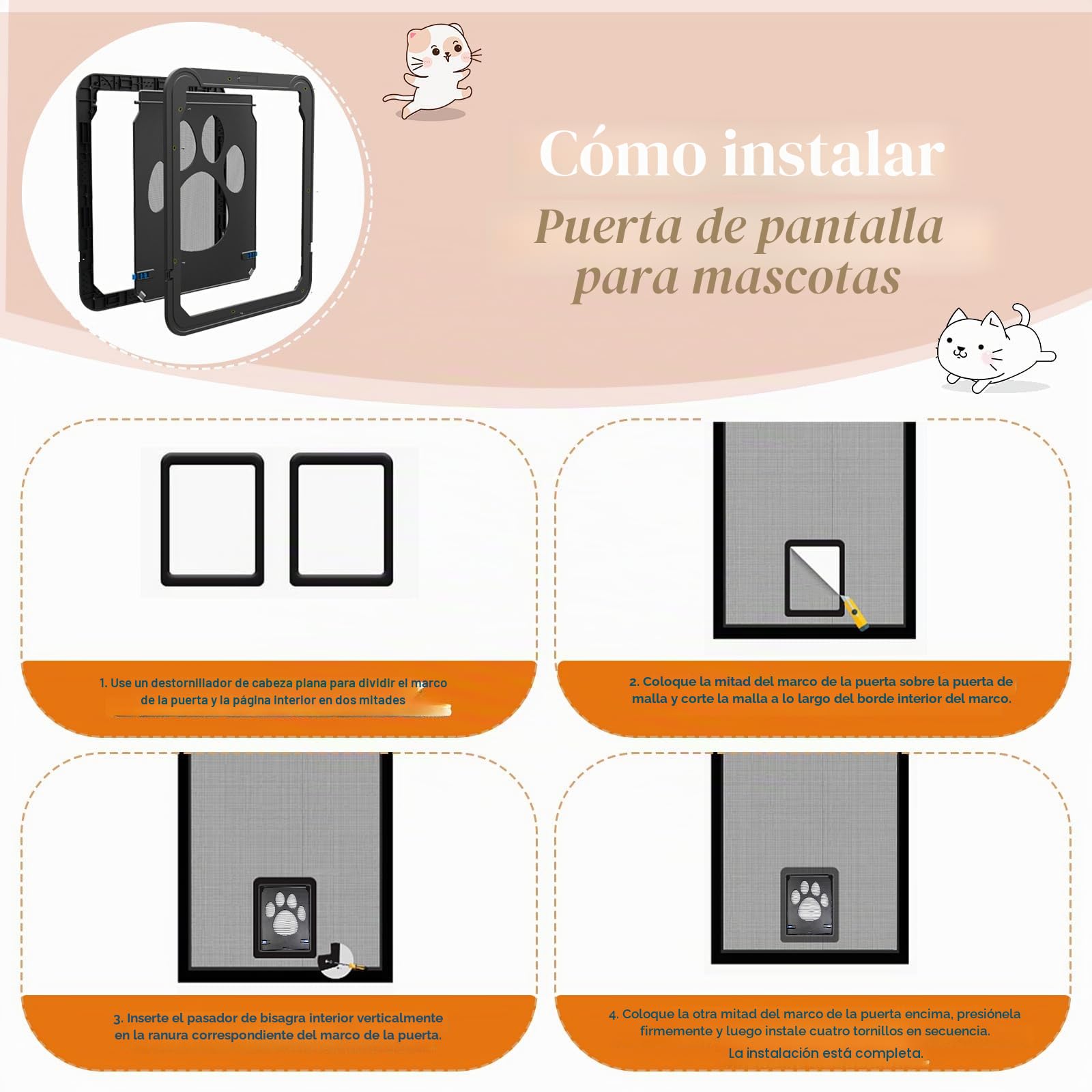 Gateras para Puertas Gatera para Mosquitera Gatera para Gatos Puerta Perros Cierre Automatica Trampilla para Gato 24 x 29 cm Fácil de Instalar Puertas para Mascotas para Gatos y Cachorros