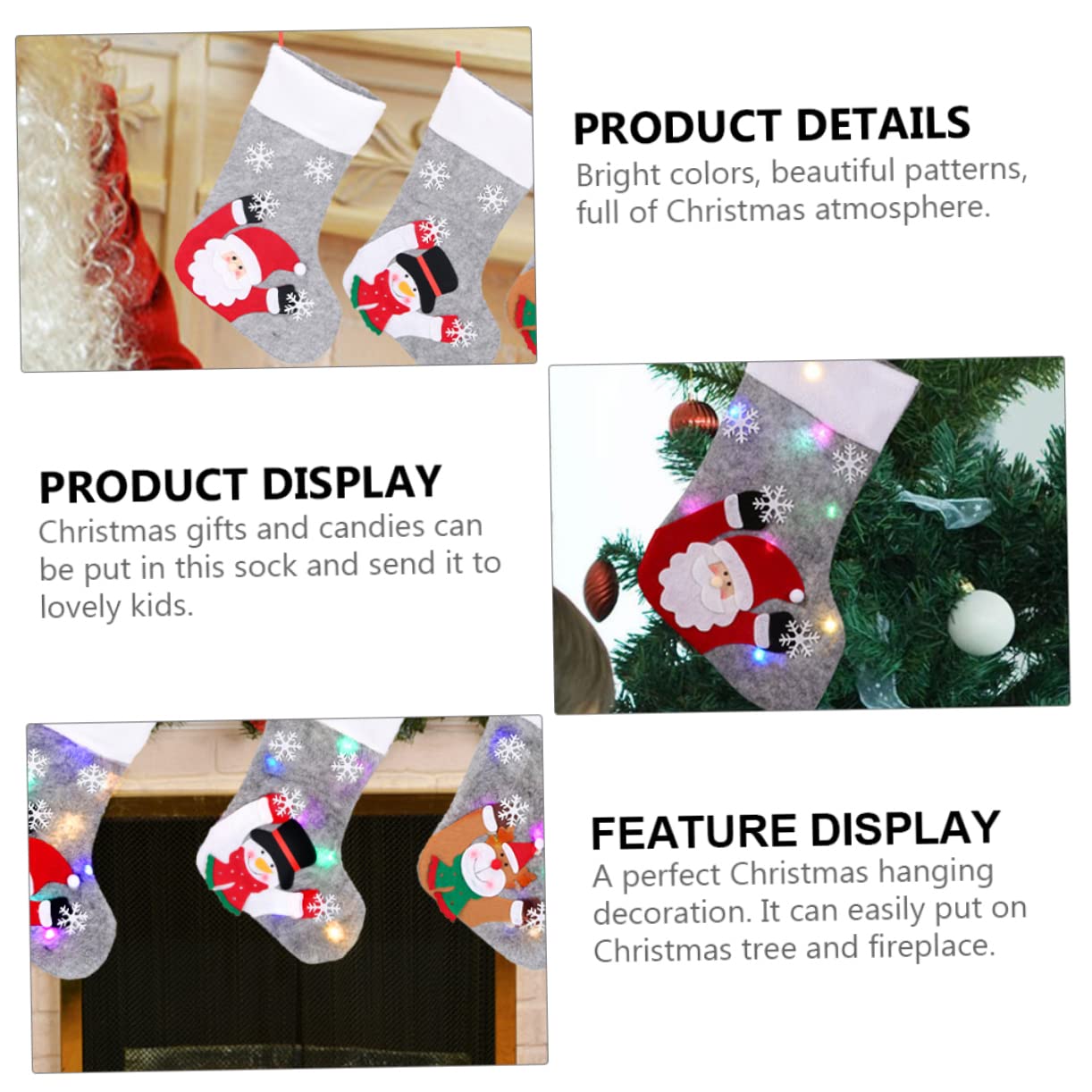 OUNONA 6stücke Leuchtende Weihnachtsstrümpfe Mit Und Weihnachtsmann-Muster Dekorative Geschenktüten Für Kamin Tür Und Weihnachtsbaum Für Festliche Dekoration