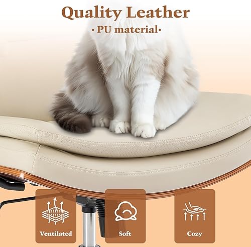 Miniatura 10 de Silla de escritorio de oficina ancha sin brazos con ruedas, silla de tocador de piel sintética, cómoda silla giratoria ajustable y ergonómica con