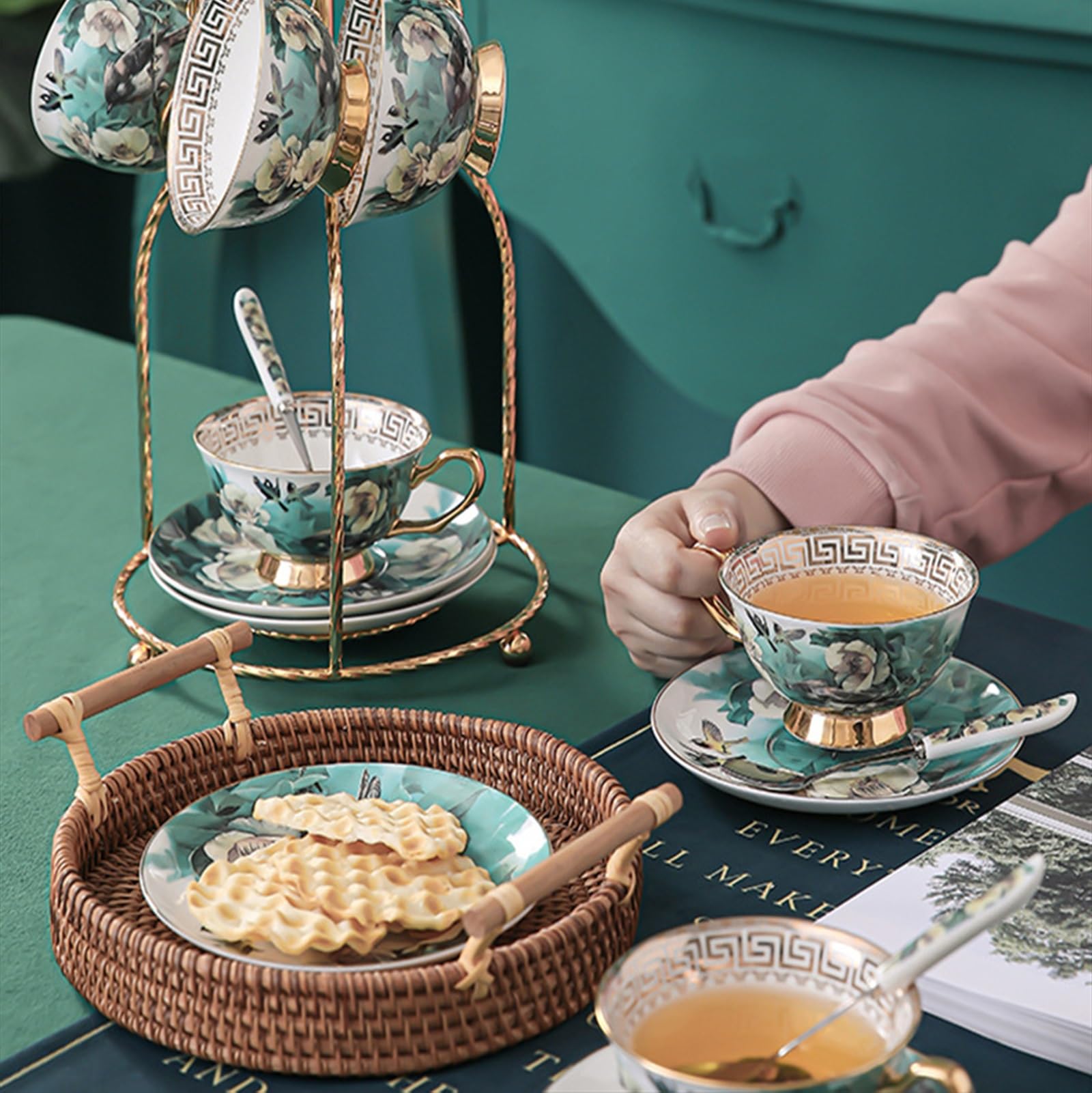 Zestaw spodków z europejskiej porcelany kostnej, zestaw spodków 4, zestaw popołudniowej herbaty nowe pudełko prezentowe z porcelany kostnej do domu, kuchni, biura (H-1)