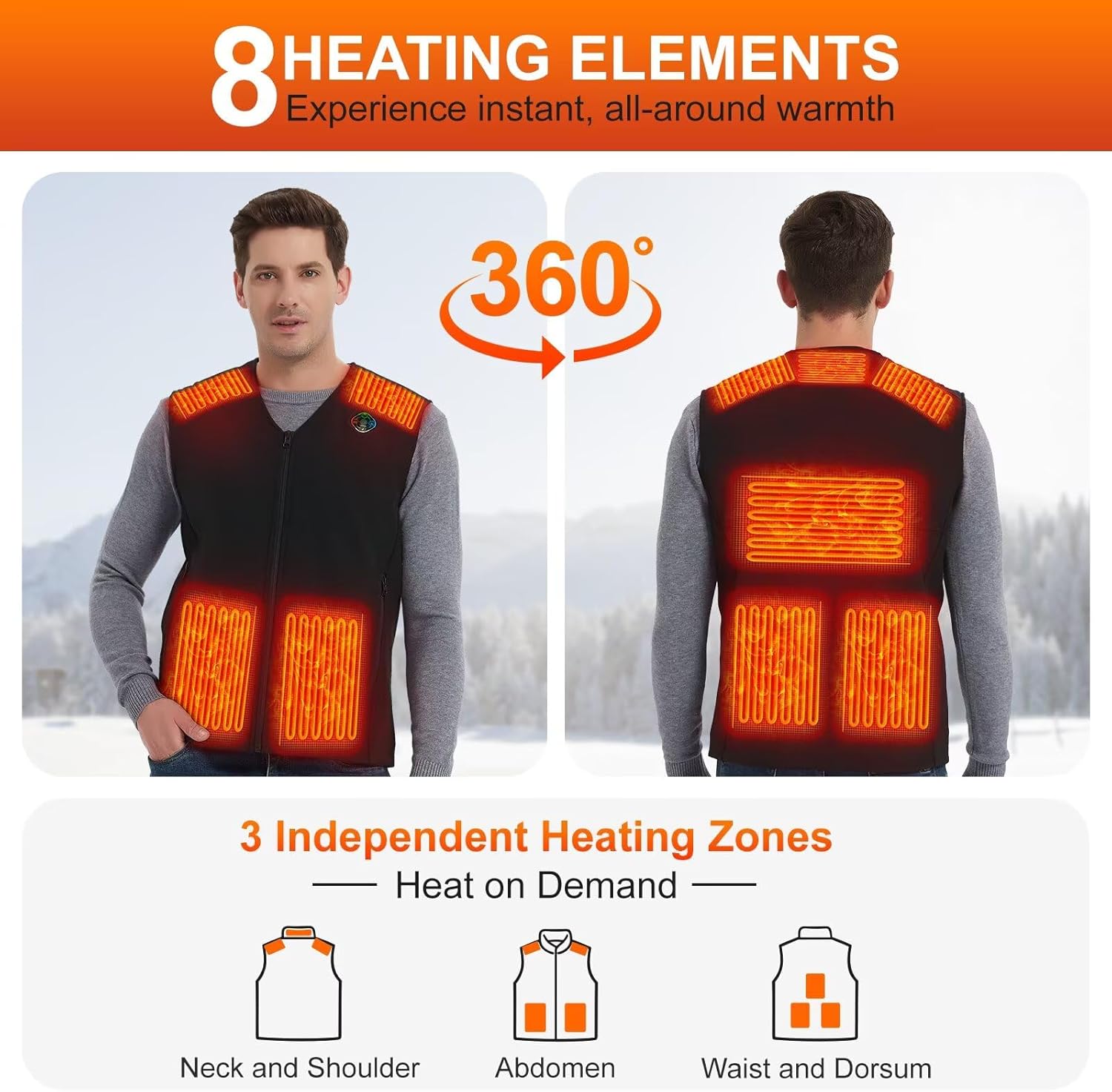 Heated Vest For Men with Battery Pack, Electric Heated Jacket, Smart Controller with Light-Out Design - Image 2