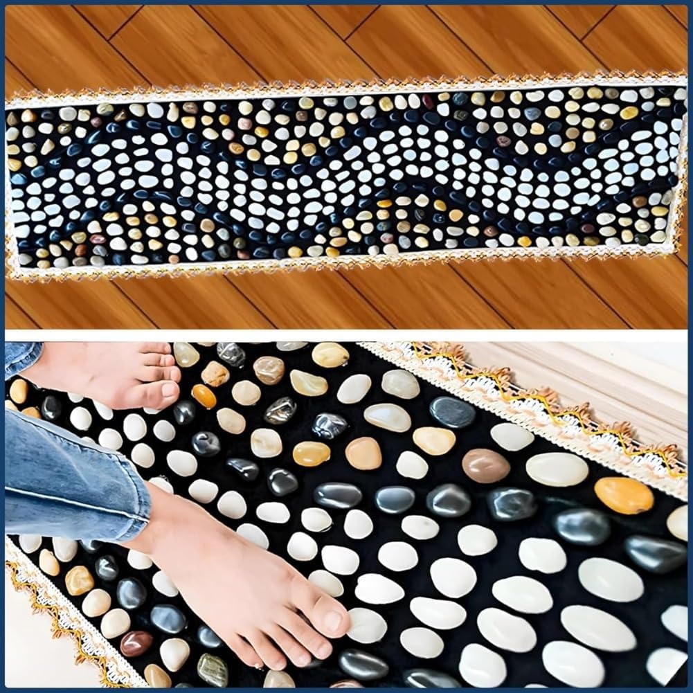 足ツボマッサージトレッキング足裏マッサージツボ刺激フットケア血行促進天然小石折りたたみ (50x200cm)