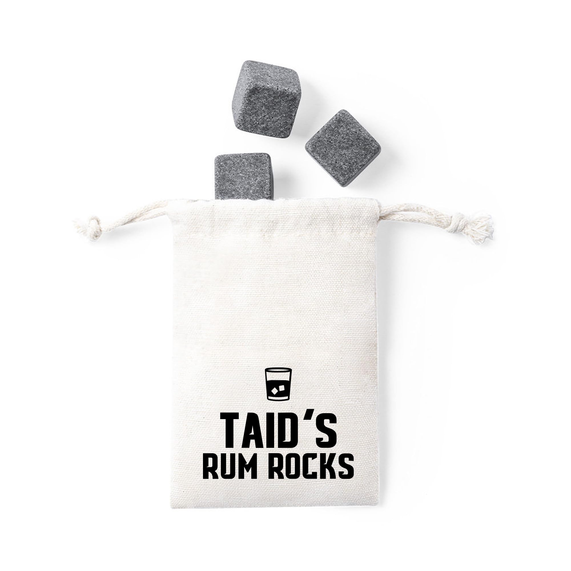 eBuyGB Taid's Rum Rocks with Cotton Drawstring Bag & 4 Soapstone Reusable Ice Cubes, Whiskey Stones for Father's Day, Birthday Gift for Him, Dad
