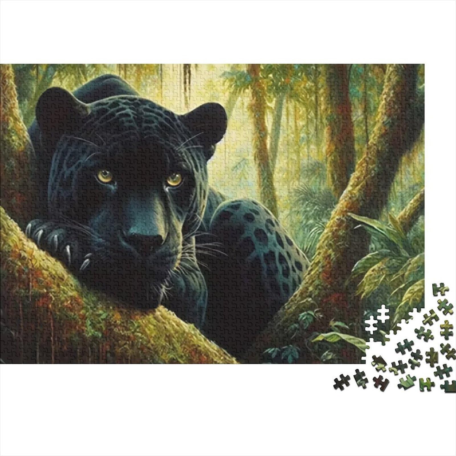 Tropical Jungle Black Panther Jigsaw Puzzle for Adults 1000 Piece Jigsaw Puzzle Paper Game Relax Focus Family Home Gift 38x26cm/1000pcs — image 1