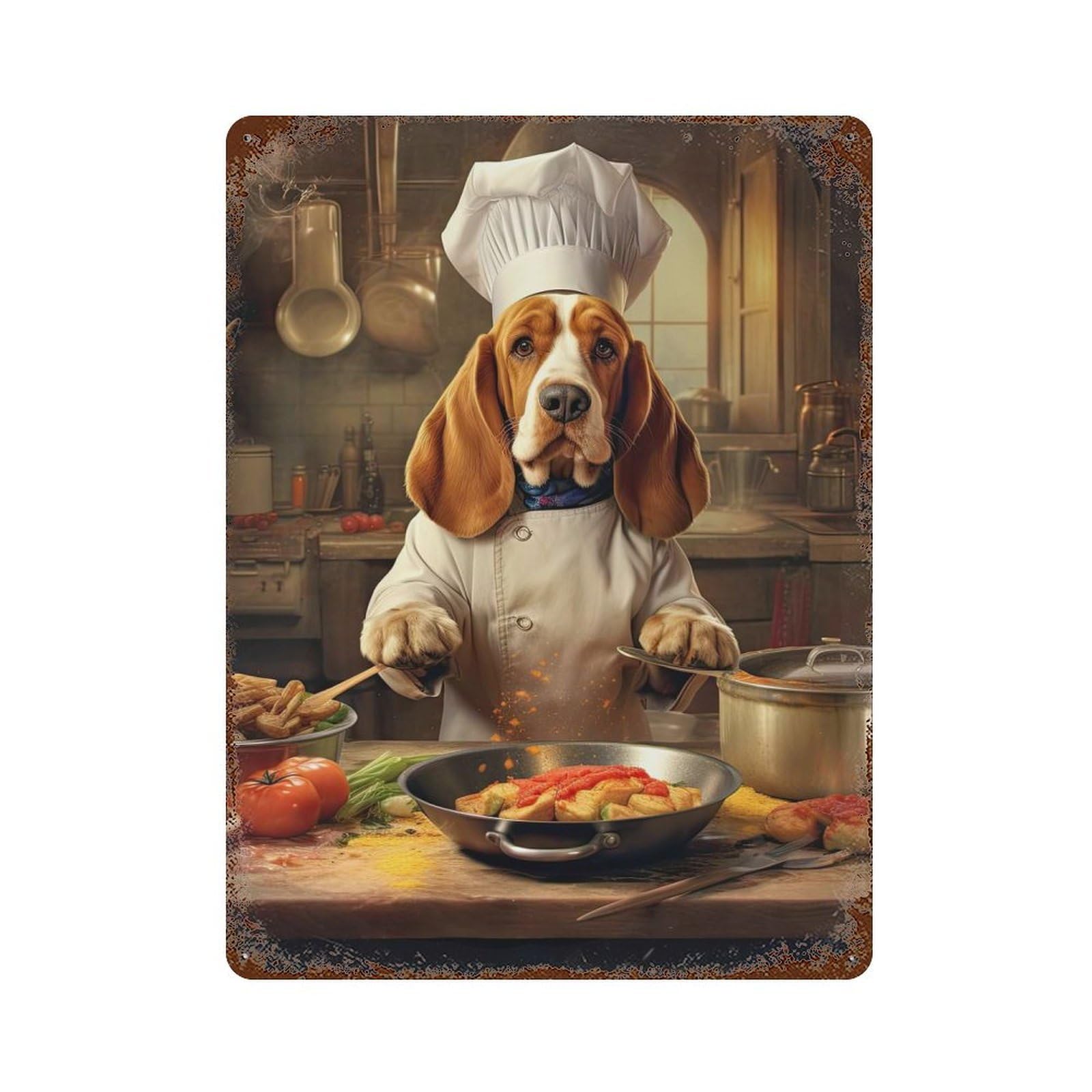 Basset Hound Chef Rustic Tin Plaque 15.7"x11.8", for Living Room, Hallway And Home Decor, Decorative Metal Wall Art