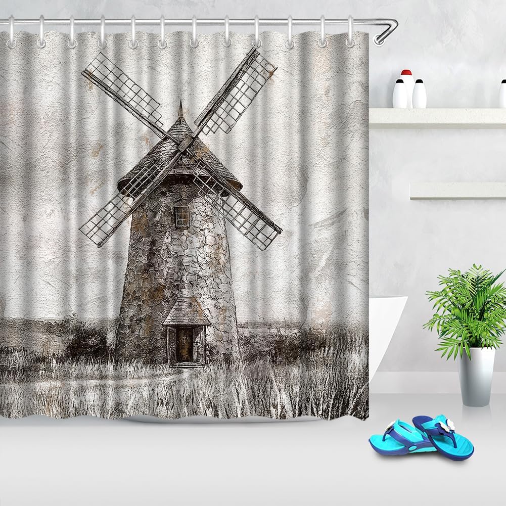 Shower Curtain Rustic Barn Print Farmhouse Bathroom Decor with 12 Hooks 72x72 Inches