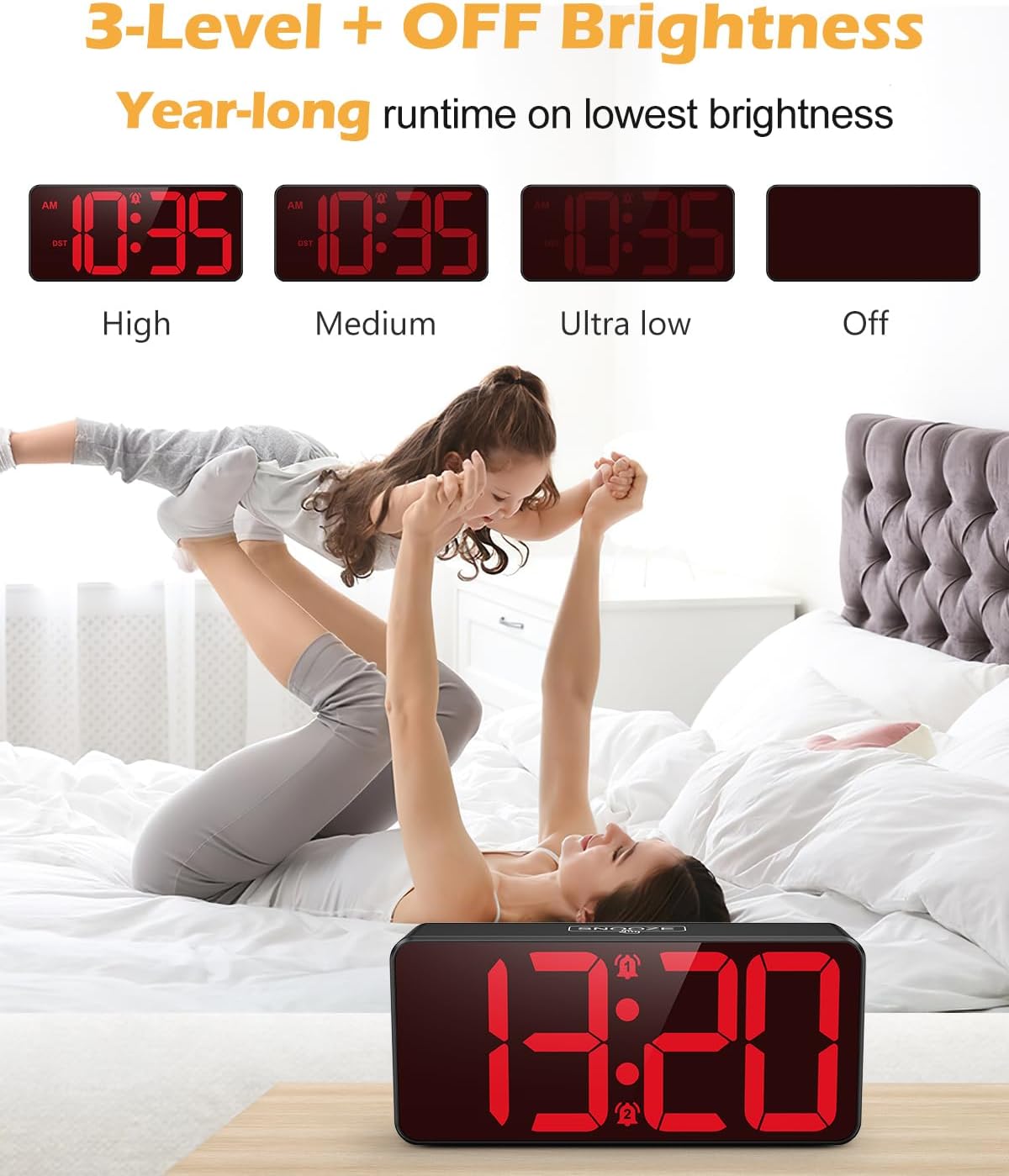 Battery Operated Digital Clock, Dual Alarm Clocks for Bedrooms with 4 Dimmers, 3 Adjustable Volume, 12/24H & DST, Small Desk Clock for Seniors, Teens, Kids