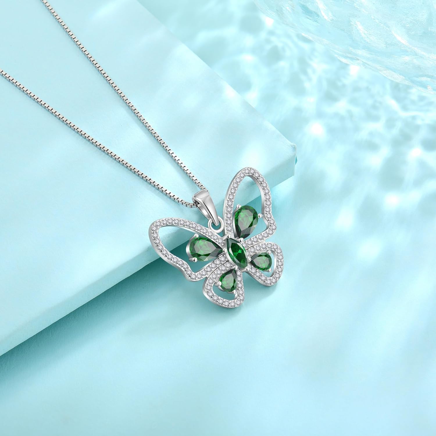 Butterfly Pendant Necklace 925 Sterling Silver Cubic Zirconia Birthstone Jewelry Gifts for Women Wife Mother Her - Image 5