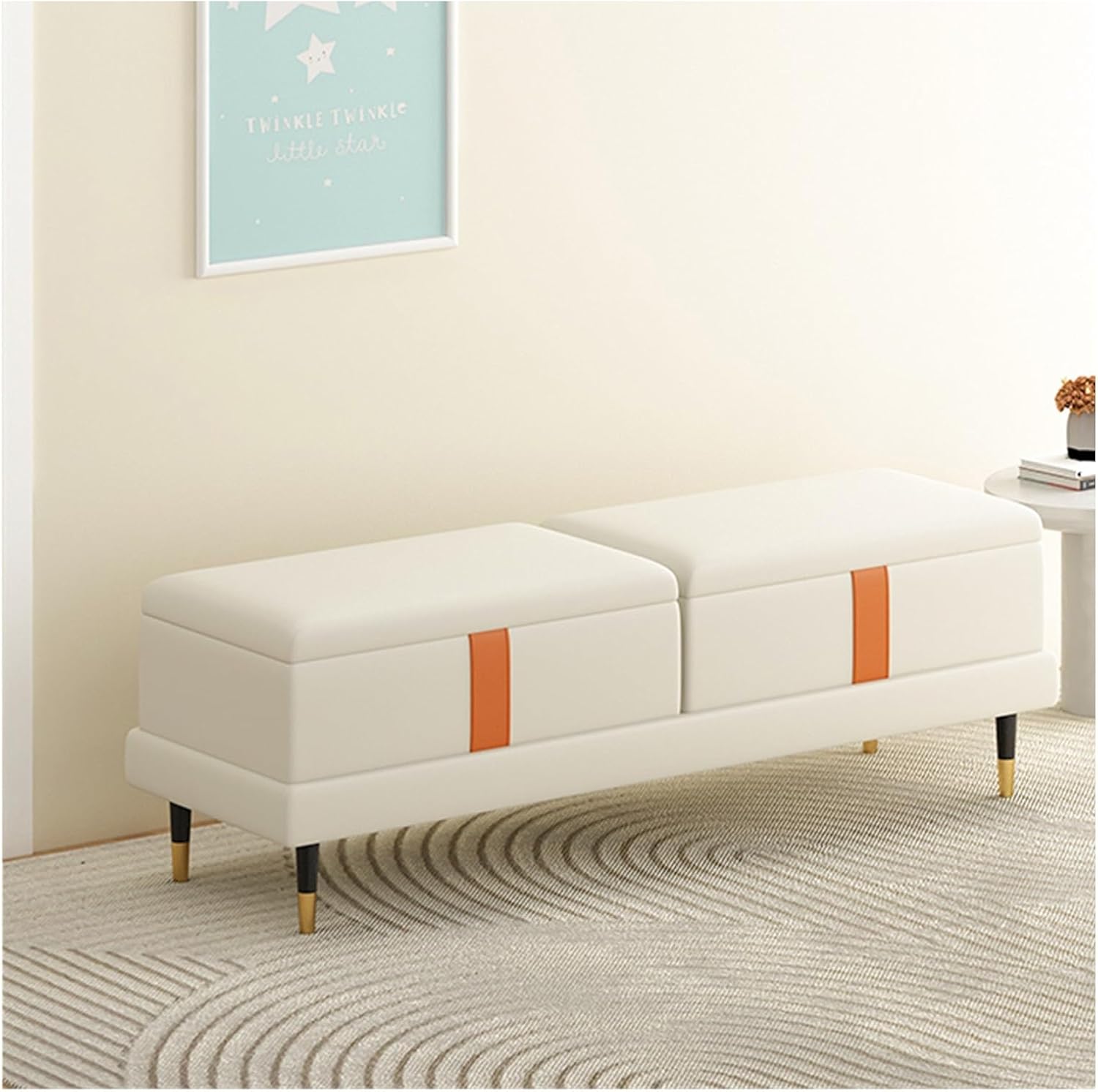 Window Bench Storage Sofa - Pouf for Bedroom End of Bed, Modern Faux Leather Sofa Bedroom Sofas for Foot of Bed, Upholstered Sofa with Gold Legs BedeindSofas (Orange,100 * 40 * 45cm)