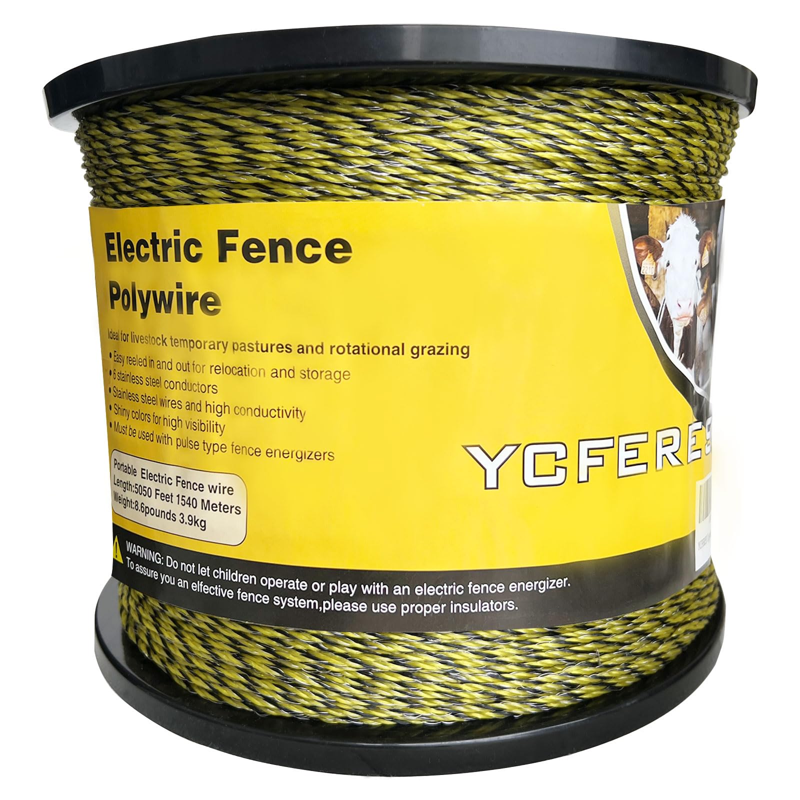 YCFERESYUpgraded Electric Fence Polywire 5050 Feet 1540 Meters, 6 Stainless Steel Strands for Reliable Conductivity and Rust Resistance, Portable Electric Fencing,UV, Rust Resistant