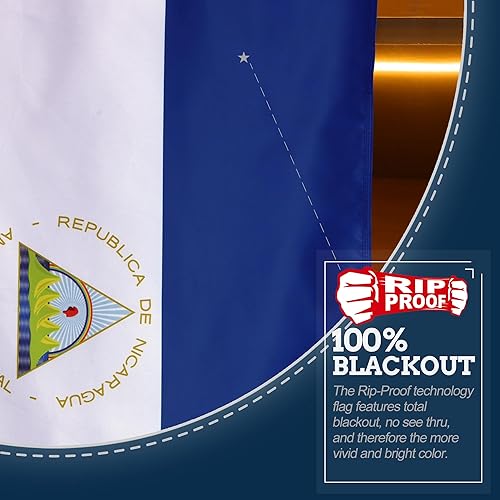 Miniatura 4 de Anley Bandera de Nicaragua de 3 capas de doble cara a prueba de rasgaduras de 3 x 5 pies, color vivo, cabecera de lona y resistente a las arrugas,