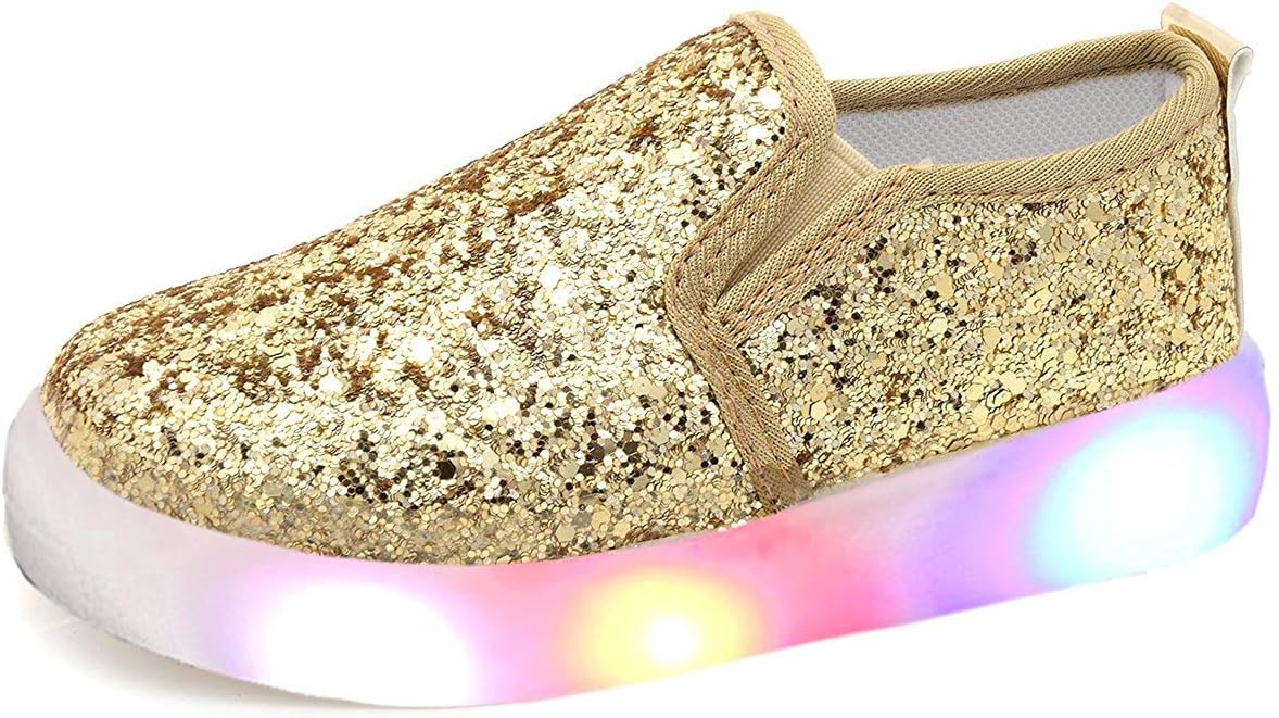 MinibellaGirl's Light Up Sequins Slip On Loafers Flashing LED Casual Shoes Flat Sneakers (Toddler/Little Kid)