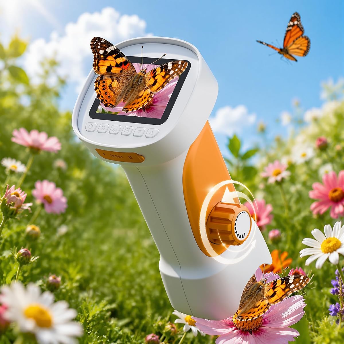 Microscopio digital portátil 1000X para niños con pantalla IPS de 2,4" (naranja) | Microscopio educativo portátil STEM de juguete con foto/vídeo, 8 LED, enfoque manual, recargable para niños y niñas de 4 a 12 años