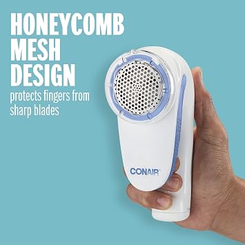 Conair Lint Remover, Battery-Operated Bobble Remover for Clothes and Fabrics, Ergonomic Handle, Large Head Fabric Shaver, White/Blue, CLS1XU