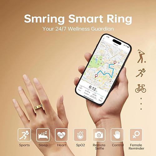 Miniatura 2 de Anillo inteligente Smring, anillo de seguimiento de fitness, monitor de frecuencia cardíaca para mujereshombres, IP68, sin suscripción, rastreador