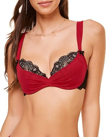 حمالة صدر نسائية من Adore Me Clairabelle Push Up Demi، باللون الأحمر الداكن، مقاس 38DD