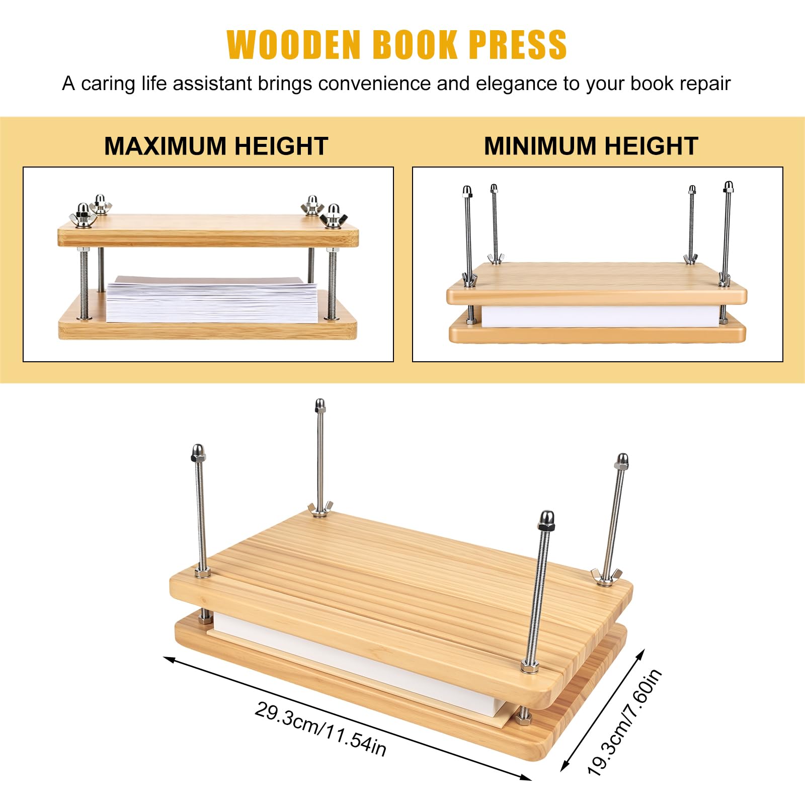 Prensa de libros de madera, 29,5 x 19,5 cm, encuadernación para encuadernación, factor de forma de madera, herramienta para encuadernación en casa, oficina y taller