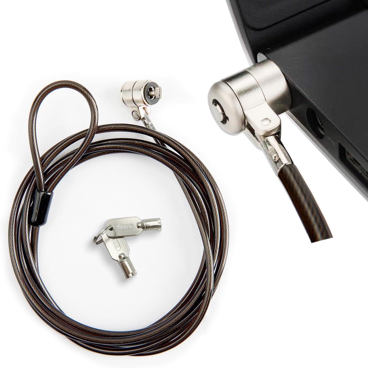 Laptop Lock,6.6ft Anti-Theft Security Cable Lock,Heavy Duty Laptop Locking Cable for Lenovo, Asus, Acer & Other Notebooks and Tablets 3x7mm Lock Hole,with 2 Keys Silve