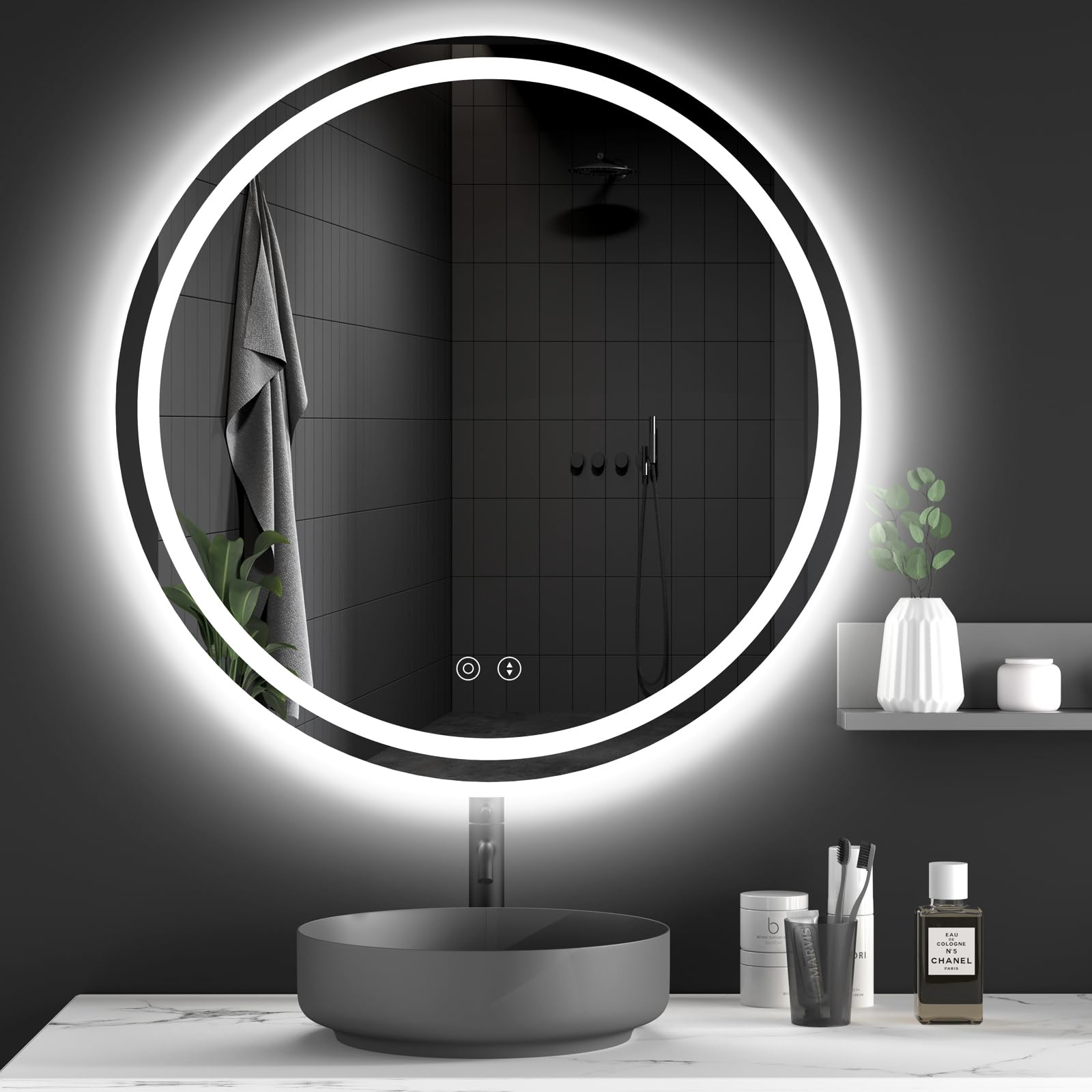 Dripex LED Badspiegel Rund 70 x 70 cm mit Antibeschlagfunktion fürs Bad