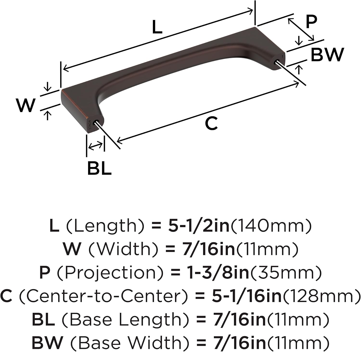 Amerock Merced 5-1/16 inch (128mm) Center-to-Center Oil-Rubbed Bronze Cabinet Pull, BP37424ORB