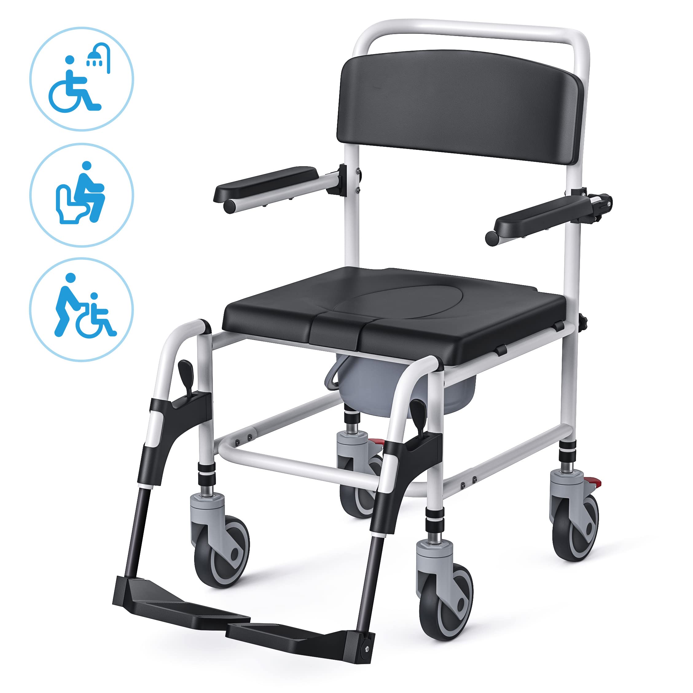 Buy AIHO Shower Wheelchair with Commode Rolling Bedside Commode with Locking Wheels Bath Toilet