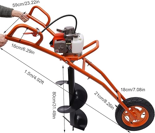 Miniatura 2 de Excavadora de agujeros de poste de 63 CC de 2 tiempos 3 HP a gasolina para taladro, gran tanque de combustible para taladro de tierra, taladro de
