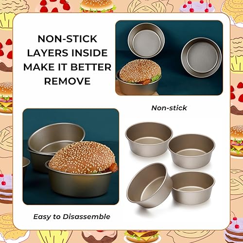 Miniatura 5 de beyonday 4 moldes para pan, hamburguesas, moldes redondos de acero al carbono de 4 pulgadas para tartas de pan, antiadherentes, moldes para hornear