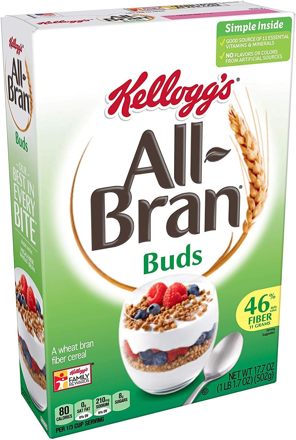 All-Bran Buds, Breakfast Cereal, Wheat Bran, Excellent Source of Fiber, 17.7 oz Box (2 PACK)