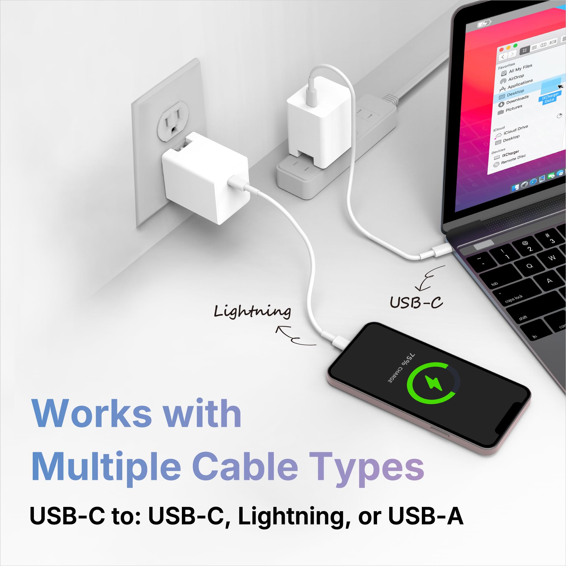 Caricabatterie USB-C iPhone Flash Drive: 65 W ricarica rapida, 256 GB certificato Apple MFi per iPad, Android, laptop, MacBook, archiviazione di backup, memoria esterna, adattatore di