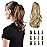Sofeiyan 13 Ponytail Extension Long Curly Ponytail Clip in Claw Hair Extension Natural Looking Synthetic Hairpiece for Women, Light Ash Brown & Bleach Blonde