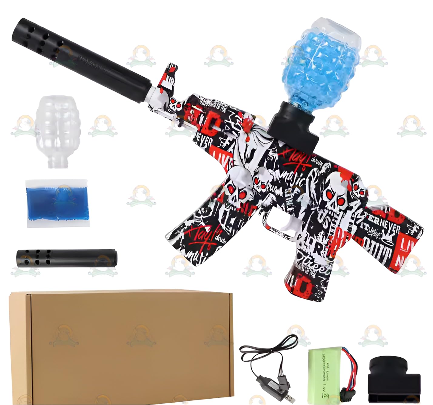 KGeM All New Mini AK Gel Automatic Ball Blaster Gun | Silencer Attachment | Rechargeable | Safety Glass - Eco-Friendly Gel Ammo & Bottle | for Adults & Kids (14+)