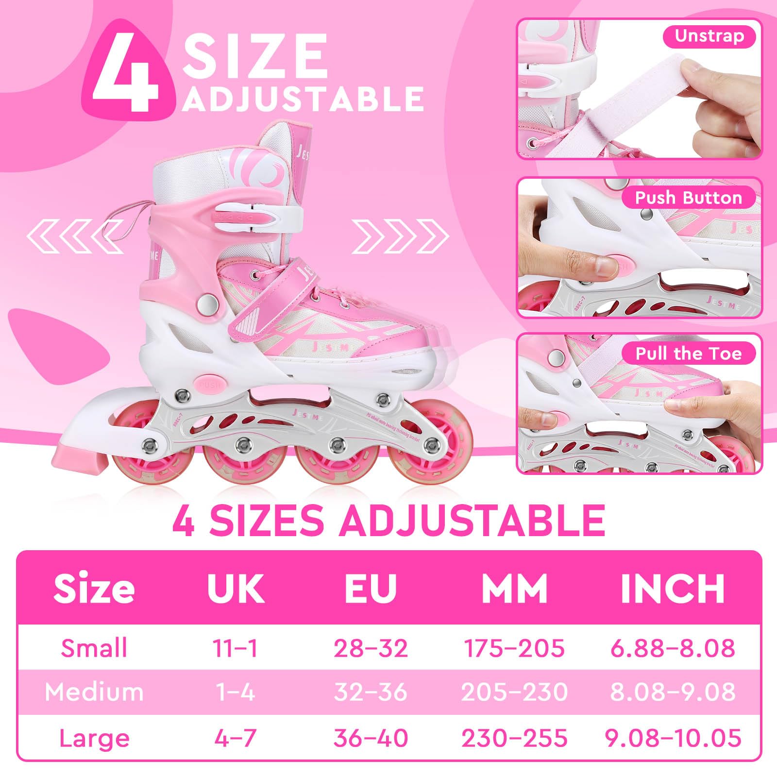 Pattini in linea regolabili per bambini ragazze ragazzi principianti, Pattini a rotelle rosa e viola per bambino e adolescente per lo sport