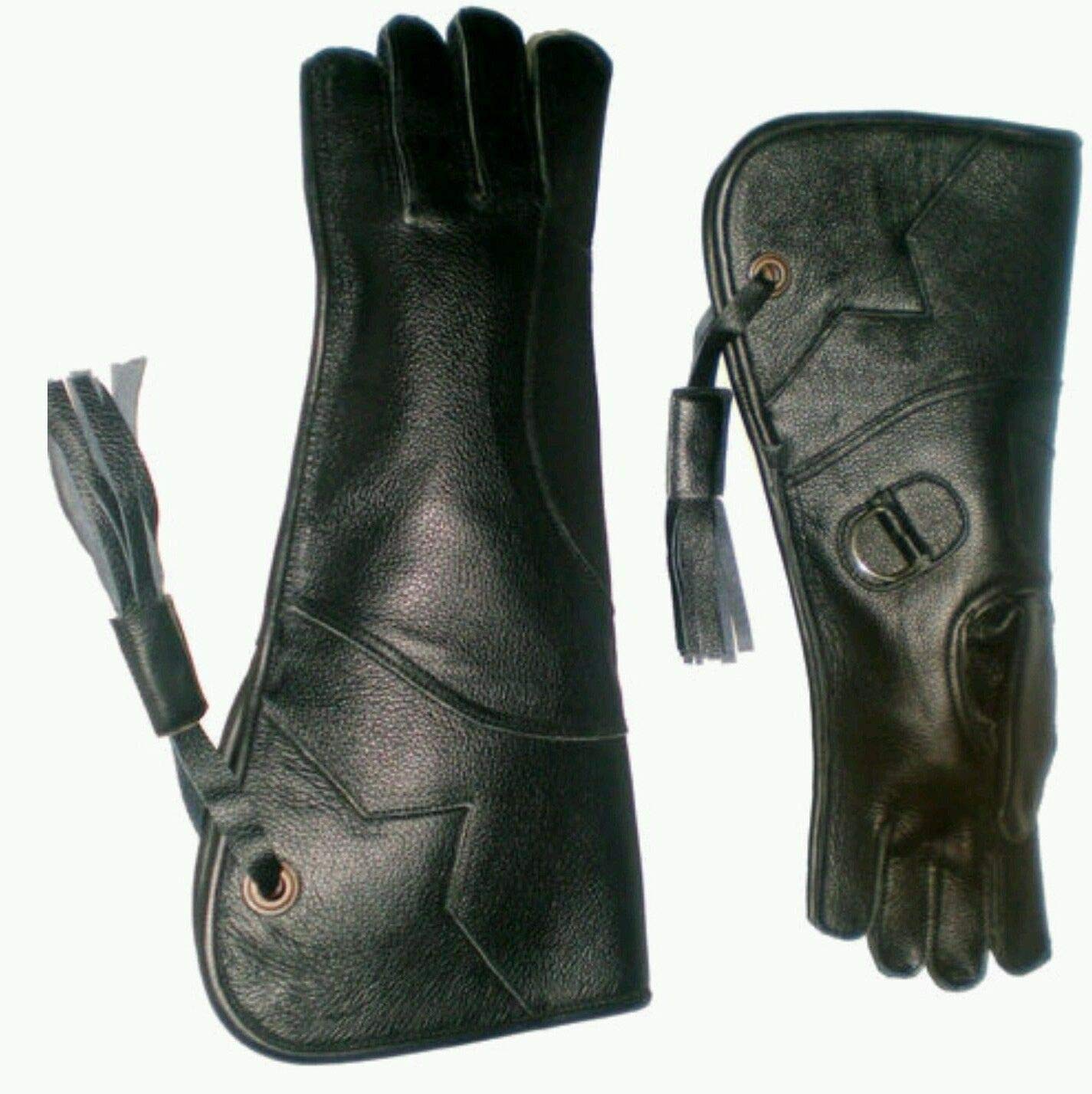 Águila y Cetrería Guante 4 Capas Nubuck Cuero 16 Inches Largo, Negro Brillante