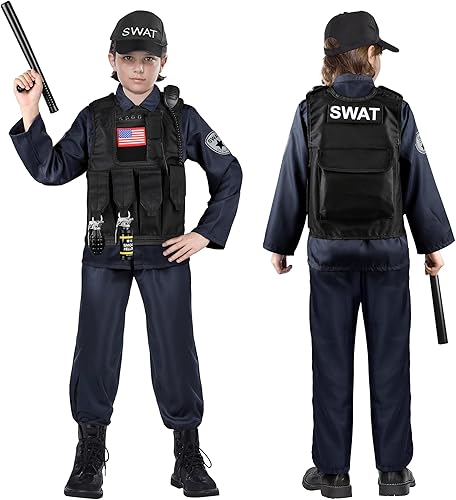 Miniatura 5 de Luucio SWAT Disfraz de oficial de policía para niños, disfraz de policía para niños, con disfraz SWAT, chaleco SWAT, disfraz de Halloween para