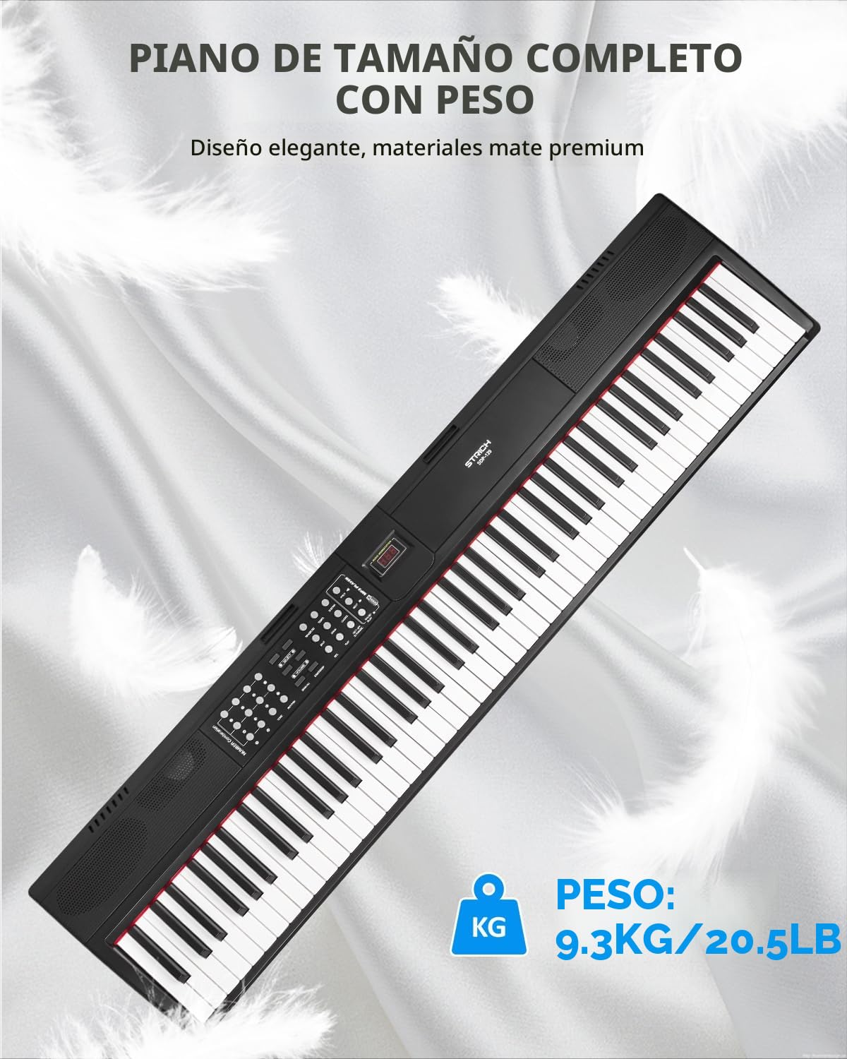 STRICH Piano eléctrico de 88 teclas, con pedal de sostenido, piano digital con mecanismo de martillo, 2 altavoces integrados de 15 W, piano electrónico completo con conexión USB MIDI/inalámbrica, SDP