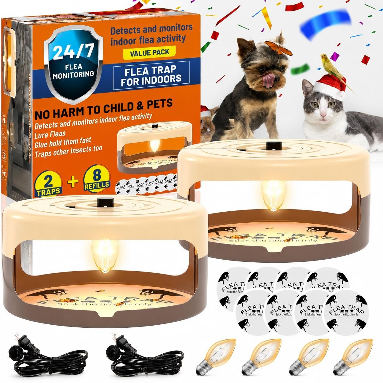 Photo 1 of 2 Pack Flea Traps for Inside Your Home, Indoor Flea Traps with 8 Sticky Pads, Flea Monitoring Trap for Home, Sticky Insect Catcher for Fleas, Moths & Gnats