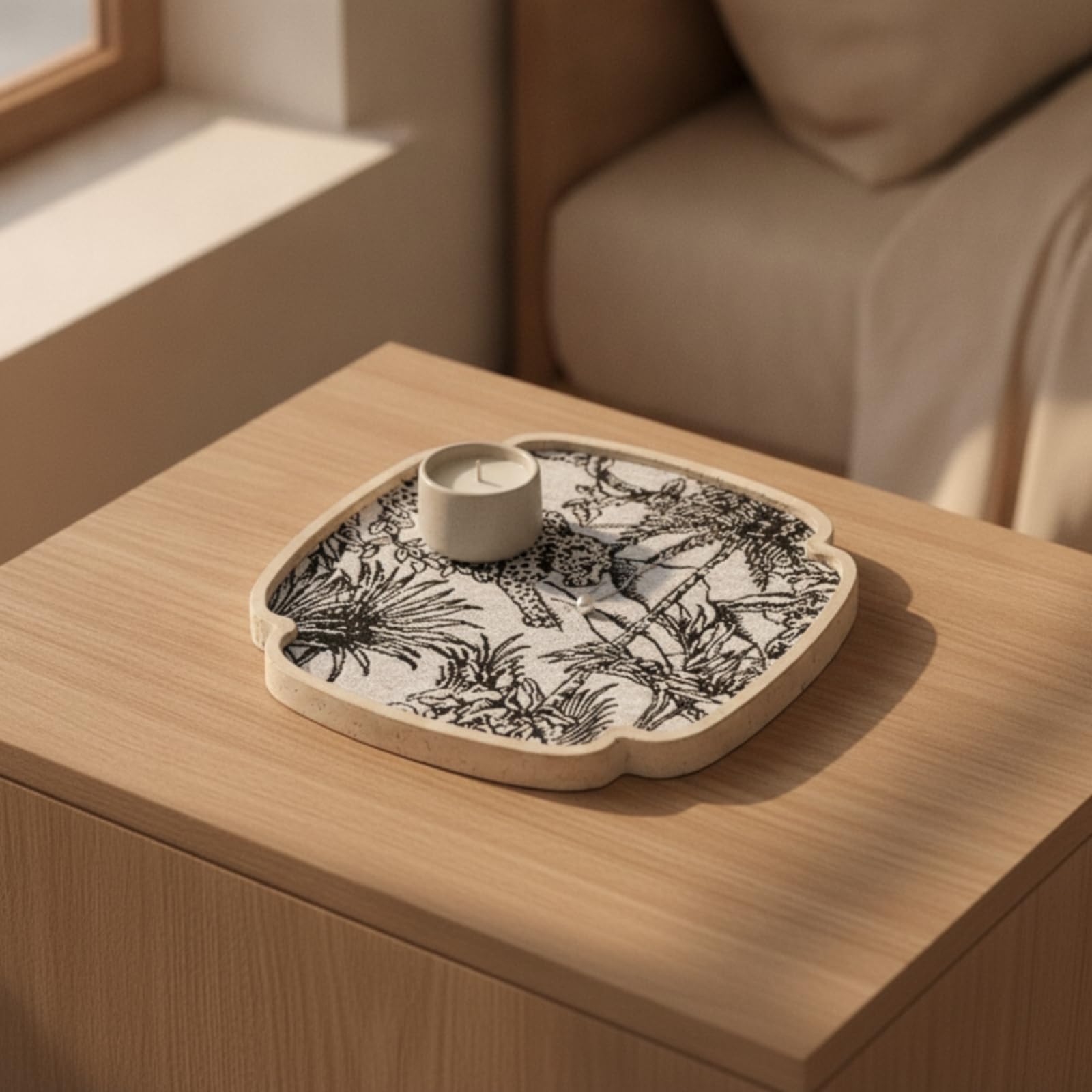 perfeclan Bandeja Decorativa Bandeja Bandeja Centro de Mesa Bandeja Organizador Bandeja para Cosméticos con Motivo Selvático y Apariencia Entramada Contorno con, Beige, Pequeño 26x26x2cm