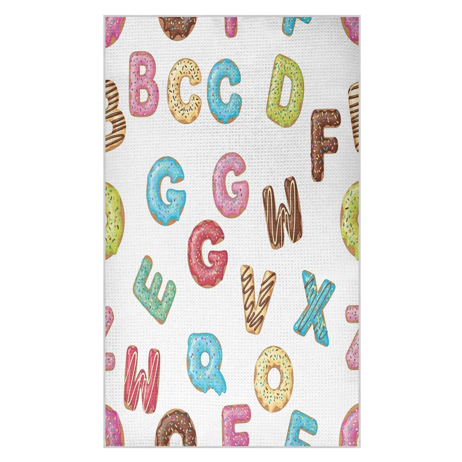BURSTDDY Donut Alphabet Kitchen Towels,Absorbent Dish Towels 2 Pack