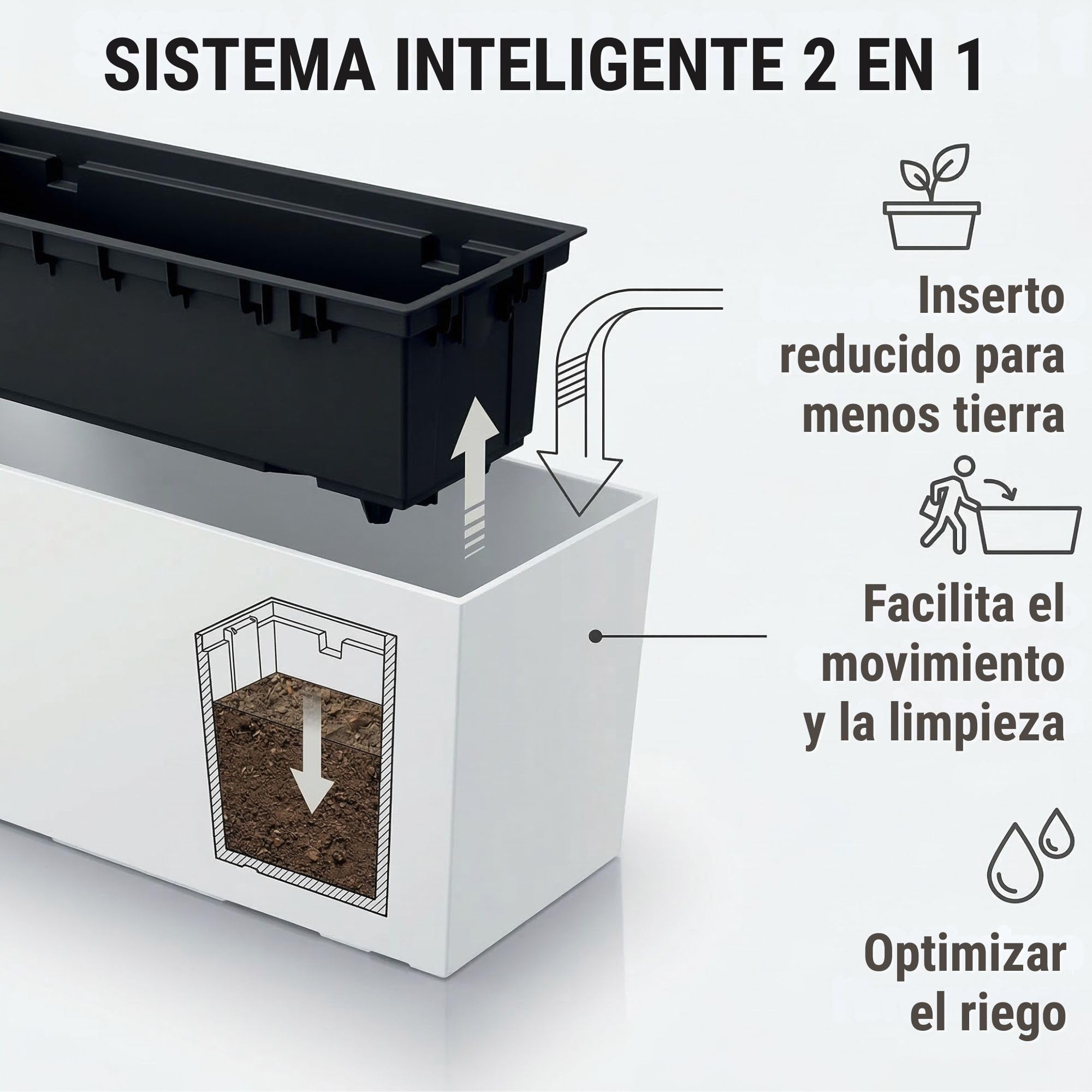 IMJ-Global - 3 Jardineras Exterior Grandes 77x23,5x24,6cm, Macetas Exterior Grandes 40 Litros (Inserto de 27 Litros) Jardinera Decorativas para Interior en Plástico Resistente a la Intemperie (Blanco)